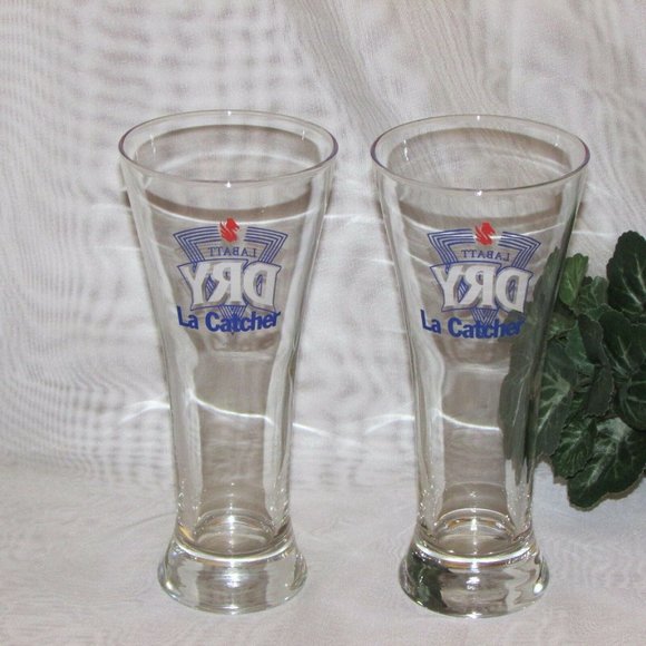 2 Labatt Dry Pilsener Draft Beer Glasses Brewery Branded Barware Glassware - Picture 4 of 7